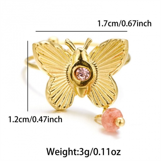 Picture of Wholesale Women's Gift Butterfly Animal Open Adjustable Rings, 18K Gold Plated 304 Stainless Steel, Eco-friendly PVD Insect Stylish Jewelry Supply