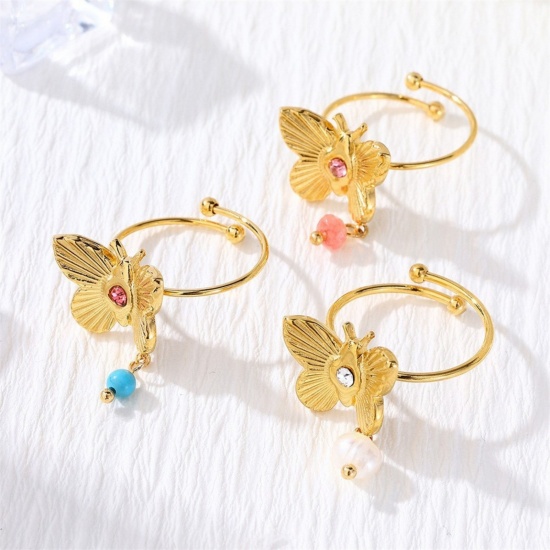 Picture of Wholesale Women's Gift Butterfly Animal Open Adjustable Rings, 18K Gold Plated 304 Stainless Steel, Eco-friendly PVD Insect Stylish Jewelry Supply