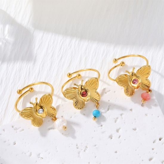 Picture of Wholesale Women's Gift Butterfly Animal Open Adjustable Rings, 18K Gold Plated 304 Stainless Steel, Eco-friendly PVD Insect Stylish Jewelry Supply