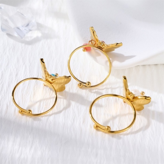 Picture of Wholesale Women's Gift Butterfly Animal Open Adjustable Rings, 18K Gold Plated 304 Stainless Steel, Eco-friendly PVD Insect Stylish Jewelry Supply