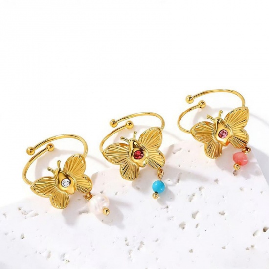 Picture of Wholesale Women's Gift Butterfly Animal Open Adjustable Rings, 18K Gold Plated 304 Stainless Steel, Eco-friendly PVD Insect Stylish Jewelry Supply