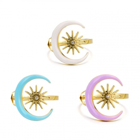 Immagine di Donne Regalo Luna Smalto Aperto Regolabile Anello All'Ingrosso, Placcato Oro 18K 304 Acciaio Inossidabile, PVD Ecologica Galassia Elegante Fornitura di Gioielli, 1 Pz