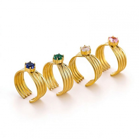 Picture of Wholesale Women's Gift Open Adjustable Rings, 18K Gold Plated 304 Stainless Steel & Cubic Zirconia, Eco-friendly PVD Ins Style Stylish Jewelry Supply