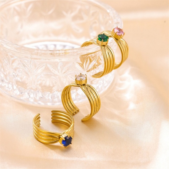 Picture of Wholesale Women's Gift Open Adjustable Rings, 18K Gold Plated 304 Stainless Steel & Cubic Zirconia, Eco-friendly PVD Ins Style Stylish Jewelry Supply