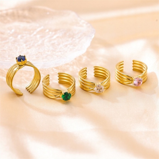 Picture of Wholesale Women's Gift Open Adjustable Rings, 18K Gold Plated 304 Stainless Steel & Cubic Zirconia, Eco-friendly PVD Ins Style Stylish Jewelry Supply