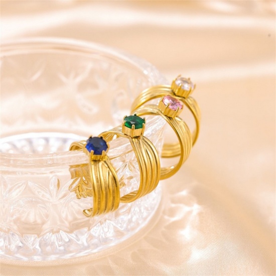 Picture of Wholesale Women's Gift Open Adjustable Rings, 18K Gold Plated 304 Stainless Steel & Cubic Zirconia, Eco-friendly PVD Ins Style Stylish Jewelry Supply