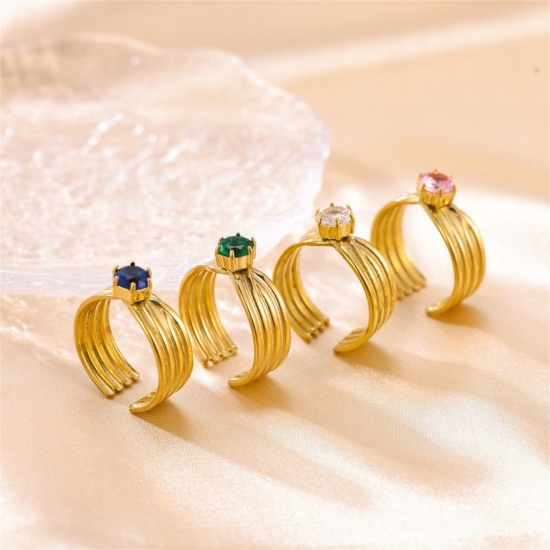 Picture of Wholesale Women's Gift Open Adjustable Rings, 18K Gold Plated 304 Stainless Steel & Cubic Zirconia, Eco-friendly PVD Ins Style Stylish Jewelry Supply