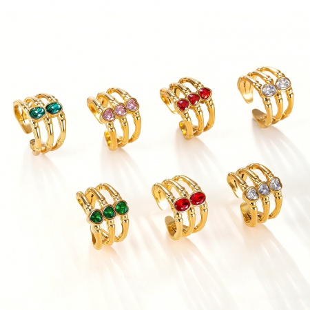 Picture of Wholesale Women's Gift Multicolor Rhinestone Open Adjustable Rings, 18K Gold Plated 304 Stainless Steel, Eco-friendly Vacuum Plating Exquisite Stylish Jewelry Supply