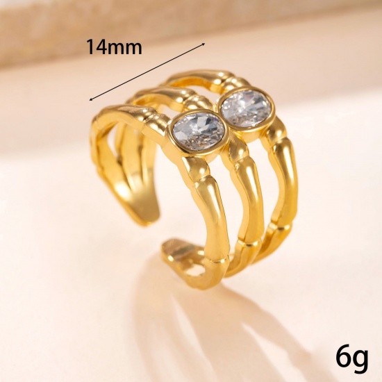 Picture of Wholesale Women's Gift Multicolor Rhinestone Open Adjustable Rings, 18K Gold Plated 304 Stainless Steel, Eco-friendly Vacuum Plating Exquisite Stylish Jewelry Supply