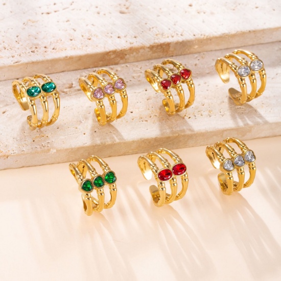 Picture of Wholesale Women's Gift Multicolor Rhinestone Open Adjustable Rings, 18K Gold Plated 304 Stainless Steel, Eco-friendly Vacuum Plating Exquisite Stylish Jewelry Supply