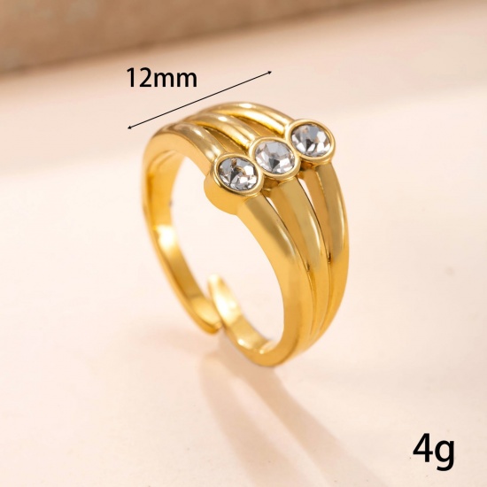 Picture of Wholesale Women's Gift Multicolor Rhinestone Open Adjustable Rings, 18K Gold Plated 304 Stainless Steel, Eco-friendly Vacuum Plating Exquisite Stylish Jewelry Supply