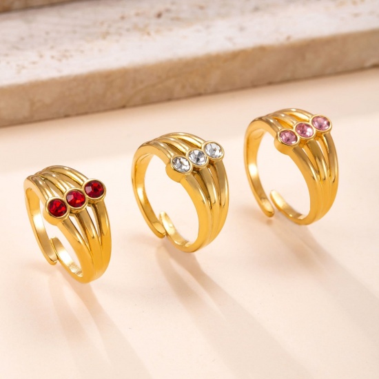 Picture of Wholesale Women's Gift Multicolor Rhinestone Open Adjustable Rings, 18K Gold Plated 304 Stainless Steel, Eco-friendly Vacuum Plating Exquisite Stylish Jewelry Supply