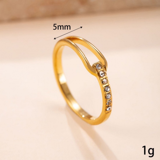Picture of Wholesale Clear Rhinestone Unadjustable Rings, 304 Stainless Steel, Eco-friendly