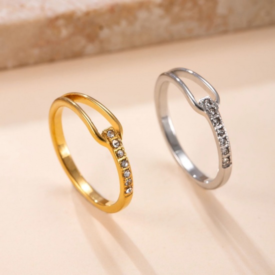 Picture of Wholesale Clear Rhinestone Unadjustable Rings, 304 Stainless Steel, Eco-friendly
