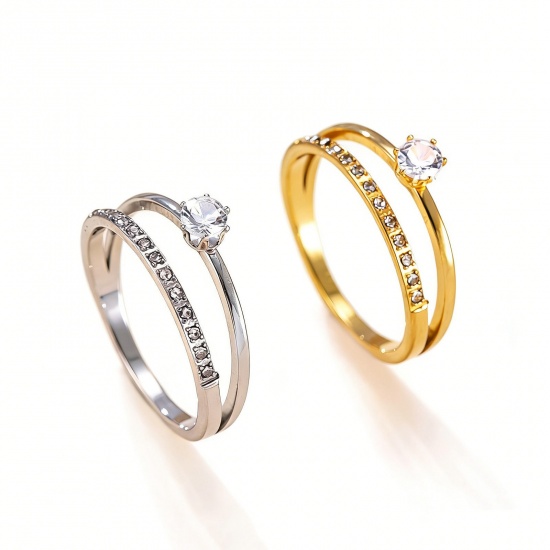 Picture of Wholesale Clear Rhinestone Unadjustable Rings, 304 Stainless Steel, Eco-friendly