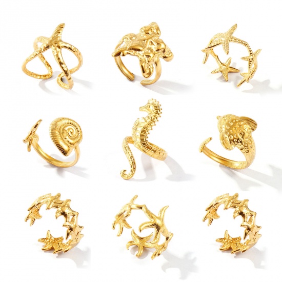 Bild von Großhandel Frauen Geschenk Offen Verstellbar Ring, 18K Vergoldet 304 Edelstahl, Umweltfreundliche PVD Ozean Schmuck Stilvoll Schmuckbedarf