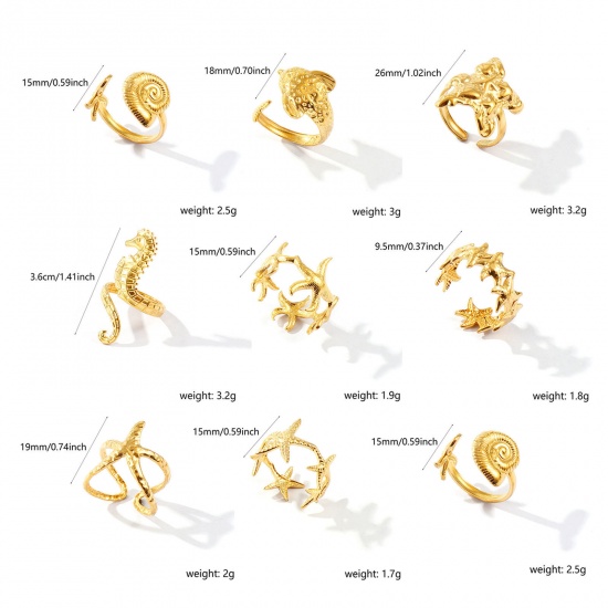 Bild von Großhandel Frauen Geschenk Offen Verstellbar Ring, 18K Vergoldet 304 Edelstahl, Umweltfreundliche PVD Ozean Schmuck Stilvoll Schmuckbedarf