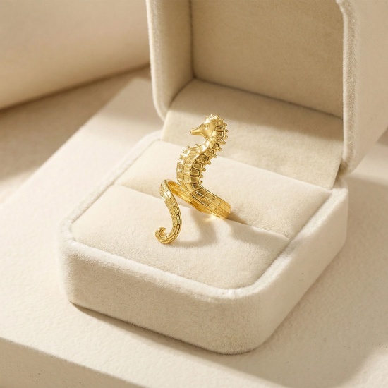 Bild von Großhandel Frauen Geschenk Offen Verstellbar Ring, 18K Vergoldet 304 Edelstahl, Umweltfreundliche PVD Ozean Schmuck Stilvoll Schmuckbedarf