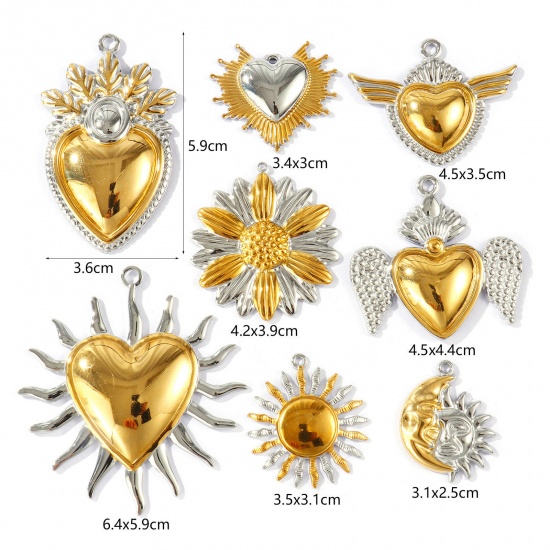 Immagine di 2 Pz PVD Ecologica Impermeabile Anti-Ossidante Ipoallergenico 304 Acciaio Inossidabile Ciondoli All'Ingrosso 18K Vero Oro Placcato & Tono Argento Doppio Colore
