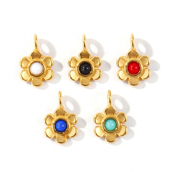 Picture of Eco-friendly PVD Waterproof Anti-Tarnish Hypoallergenic 304 Stainless Steel Charms Wholesale 18K Real Gold Plated Flower Mini 11mm x 7mm