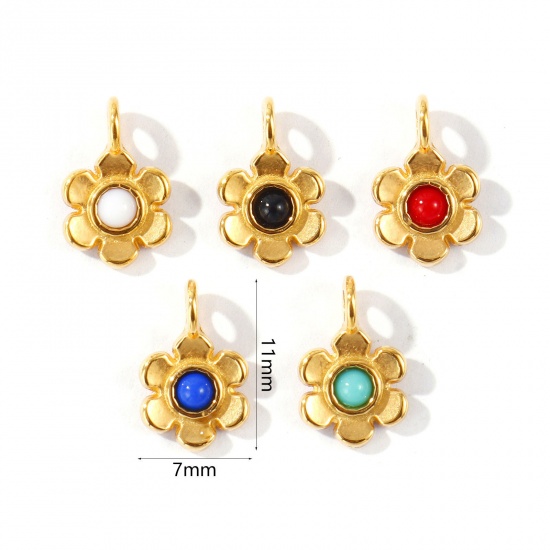 Picture of Eco-friendly PVD Waterproof Anti-Tarnish Hypoallergenic 304 Stainless Steel Charms Wholesale 18K Real Gold Plated Flower Mini 11mm x 7mm