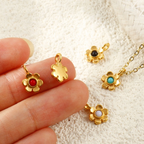Picture of Eco-friendly PVD Waterproof Anti-Tarnish Hypoallergenic 304 Stainless Steel Charms Wholesale 18K Real Gold Plated Flower Mini 11mm x 7mm