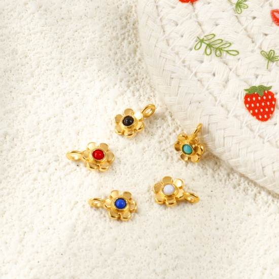 Picture of Eco-friendly PVD Waterproof Anti-Tarnish Hypoallergenic 304 Stainless Steel Charms Wholesale 18K Real Gold Plated Flower Mini 11mm x 7mm
