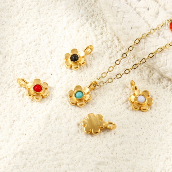 Picture of Eco-friendly PVD Waterproof Anti-Tarnish Hypoallergenic 304 Stainless Steel Charms Wholesale 18K Real Gold Plated Flower Mini 11mm x 7mm