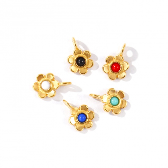 Picture of Eco-friendly PVD Waterproof Anti-Tarnish Hypoallergenic 304 Stainless Steel Charms Wholesale 18K Real Gold Plated Flower Mini 11mm x 7mm