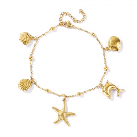 Immagine di 304 Acciaio Inossidabile Cavigliera della Stazione All'Ingrosso, 18K Vero Oro Placcato PVD Ecologica, Donne Gioielli Oceanici Elegante Regalo Fornitura di Gioielli, 21cm + 5cm Lunghezza, 1 Pz