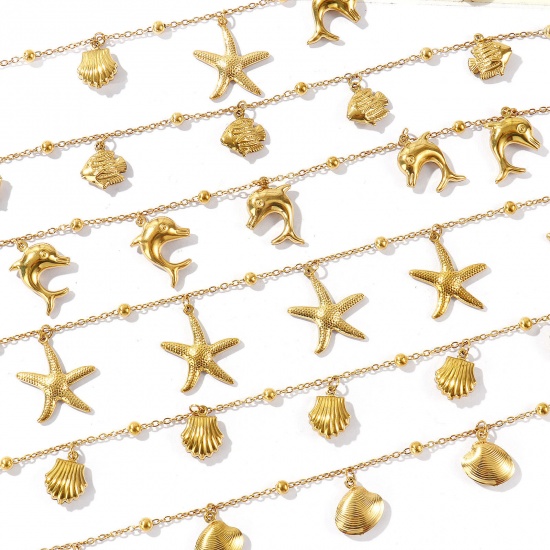 Picture of Wholesale 304 Stainless Steel Station Anklet, 18K Real Gold Plated Eco-friendly PVD, Women's Ocean Jewelry Stylish Gift Jewelry Supply, 21cm(8.3") + 5cm(2") long