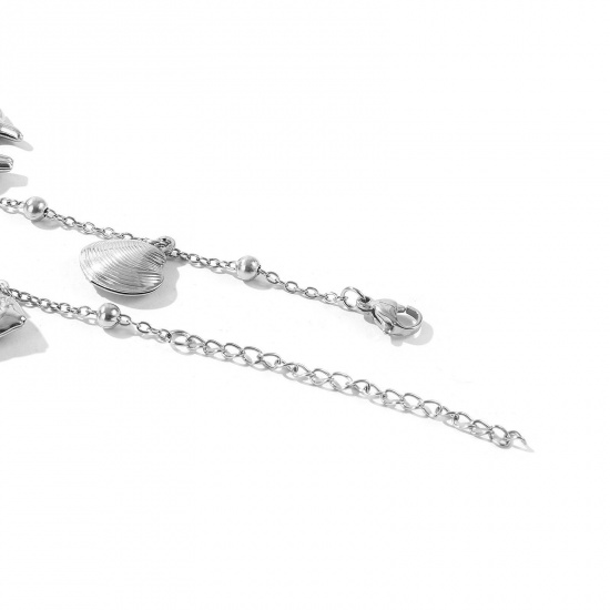 Picture of Wholesale 304 Stainless Steel Station Anklet, Silver Tone Women's Ocean Jewelry Stylish Gift Jewelry Supply, 21cm(8.3") + 5cm(2") long