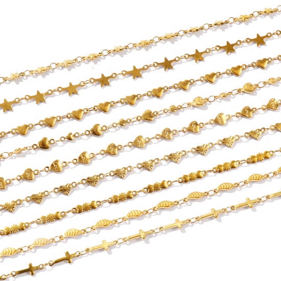 Picture of Wholesale 304 Stainless Steel Handmade Link Chain Anklet, 18K Real Gold Plated Eco-friendly PVD Anti-Tarnish Hypoallergenic, Women's Stylish Simple & Casual Gift Jewelry Supply, 21cm(8.3") + 5cm(2") long