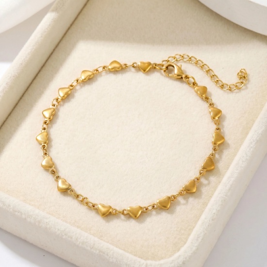 Picture of Wholesale 304 Stainless Steel Handmade Link Chain Anklet, 18K Real Gold Plated Eco-friendly PVD Anti-Tarnish Hypoallergenic, Women's Stylish Simple & Casual Gift Jewelry Supply, 21cm(8.3") + 5cm(2") long