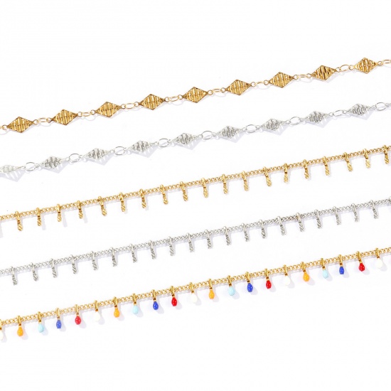 Imagen de Collar de Cadena del Vientre de la Cintura del Cuerpo Al Por Mayor, Multicolor 304 Acero Inoxidable Cadena de Eslabones Hechos a Mano, Mujeres PVD Romántico Pastoral Natural Regalo Joyería Para Minorista, 70cm + 16cm longitud, 1 Unidad