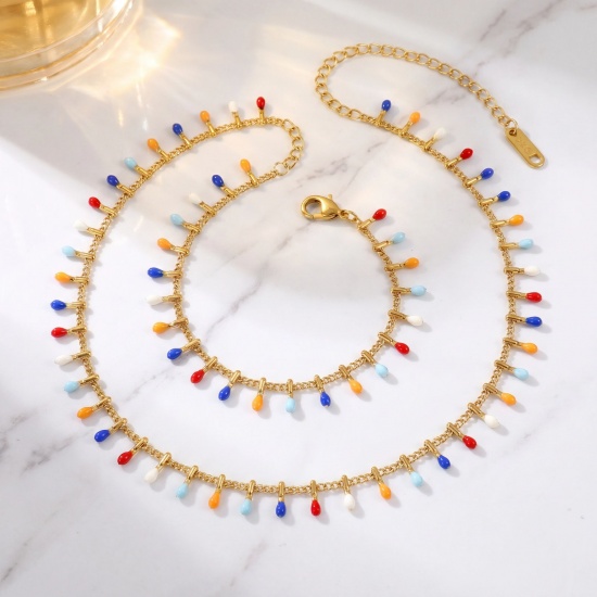 Imagen de Collar de Cadena del Vientre de la Cintura del Cuerpo Al Por Mayor, Multicolor 304 Acero Inoxidable Cadena de Eslabones Hechos a Mano, Mujeres PVD Romántico Pastoral Natural Regalo Joyería Para Minorista, 70cm + 16cm longitud, 1 Unidad