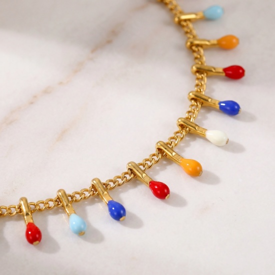 Imagen de Collar de Cadena del Vientre de la Cintura del Cuerpo Al Por Mayor, Multicolor 304 Acero Inoxidable Cadena de Eslabones Hechos a Mano, Mujeres PVD Romántico Pastoral Natural Regalo Joyería Para Minorista, 70cm + 16cm longitud, 1 Unidad