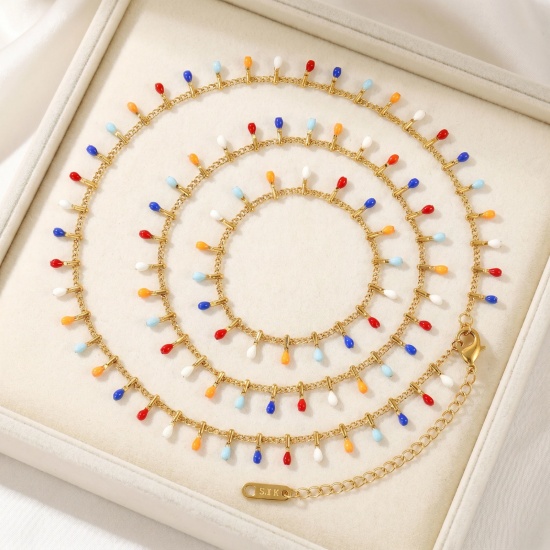 Imagen de Collar de Cadena del Vientre de la Cintura del Cuerpo Al Por Mayor, Multicolor 304 Acero Inoxidable Cadena de Eslabones Hechos a Mano, Mujeres PVD Romántico Pastoral Natural Regalo Joyería Para Minorista, 70cm + 16cm longitud, 1 Unidad