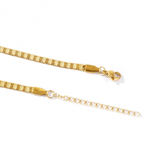 Picture of Wholesale 304 Stainless Steel Flat Snake Chain Anklet, 18K Real Gold Plated Eco-friendly PVD Waterproof Anti-Tarnish Hypoallergenic, Women's Casual Dainty Gift Jewelry Supply, 22cm(8.7") + 5cm(2") long, Chain Size: 4mm