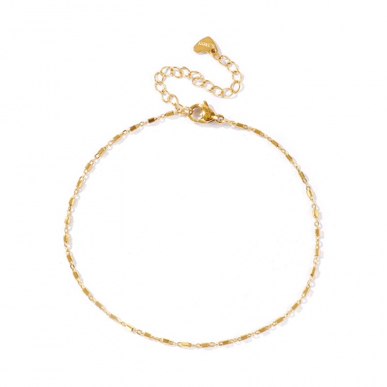 Picture of Wholesale Rectangle Cuboid 304 Stainless Steel Handmade Link Chain Anklet, Eco-friendly, Women's Casual Minimalist Gift Jewelry Supply, 22cm(8.7") + 5cm(2") long, Chain Size: 1.5mm