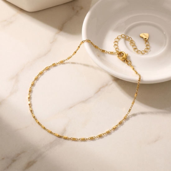 Picture of Wholesale Rectangle Cuboid 304 Stainless Steel Handmade Link Chain Anklet, Eco-friendly, Women's Casual Minimalist Gift Jewelry Supply, 22cm(8.7") + 5cm(2") long, Chain Size: 1.5mm