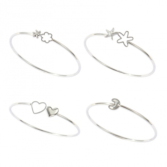 Immagine di 304 Acciaio Inossidabile Braccialetto All'Ingrosso, Tono Argento Donne Classico Minimalista Regalo Fornitura di Gioielli, 19cm Lunghezza, 1 Pz