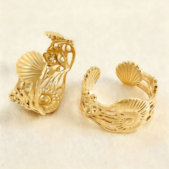 Picture of Wholesale Women's Gift Open Adjustable Rings, 304 Stainless Steel, Eco-friendly Ocean Jewelry Stylish Jewelry Supply, 17mm(US Size 6.5), 1 Piece