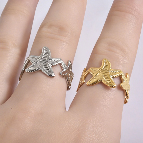 Picture of Wholesale Women's Gift Open Adjustable Rings, 304 Stainless Steel, Eco-friendly Ocean Jewelry Stylish Jewelry Supply, 17mm(US Size 6.5), 1 Piece