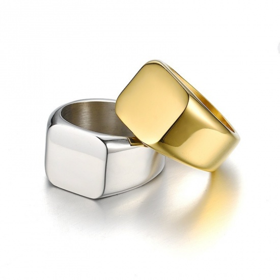 Picture of Wholesale Unisex Gift Square Smooth Blank Unadjustable Rings, 304 Stainless Steel, Eco-friendly Retro Minimalist Jewelry Supply
