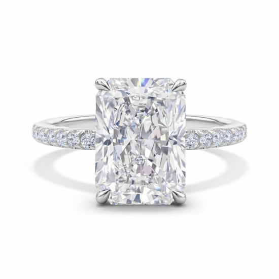 Picture of Wholesale Women's Wedding Rectangle Clear Cubic Zirconia Unadjustable Rings, Platinum Plated Brass, Exquisite Stylish Jewelry Supply