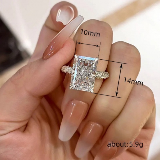 Picture of Wholesale Women's Wedding Rectangle Clear Cubic Zirconia Unadjustable Rings, Platinum Plated Brass, Exquisite Stylish Jewelry Supply