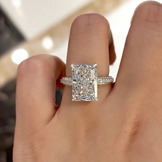 Picture of Wholesale Women's Wedding Rectangle Clear Cubic Zirconia Unadjustable Rings, Platinum Plated Brass, Exquisite Stylish Jewelry Supply