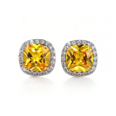 Picture of Wholesale Exquisite Stylish Ear Post Stud Earrings, Multicolour Cubic Zirconia Platinum Plated Brass, Women's Gift Jewelry Supply, 11mm x 8mm