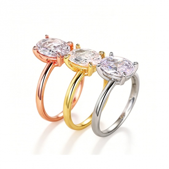 Picture of Wholesale Women's Wedding Clear Cubic Zirconia Unadjustable Rings, Brass, Exquisite Stylish Jewelry Supply